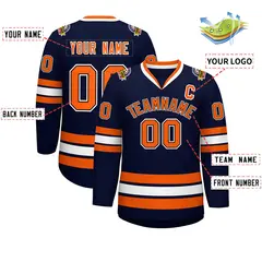 Navy Orange Black-White Classic Style Hockey Jersey 2