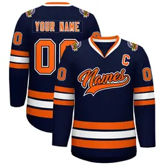 Navy Orange Black-White Classic Style Hockey Jersey 1
