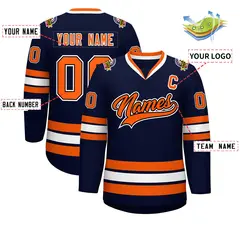 Navy Orange Black-White Classic Style Hockey Jersey 2