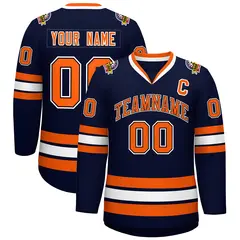 Navy Orange Black-White Classic Style Hockey Jersey