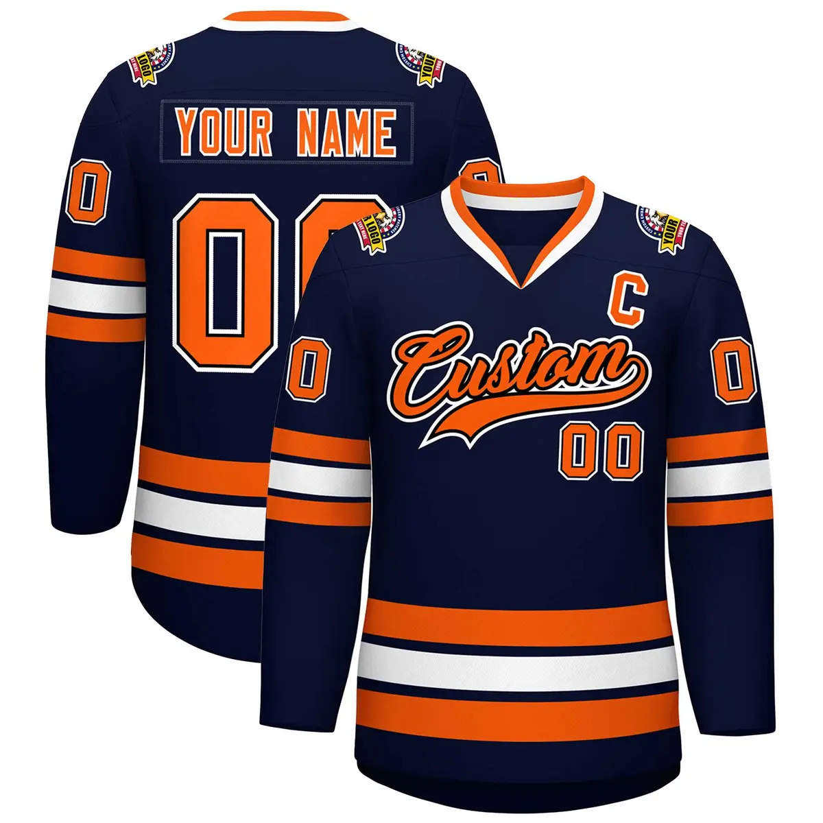 Navy Orange Black-White Classic Style Hockey Jersey