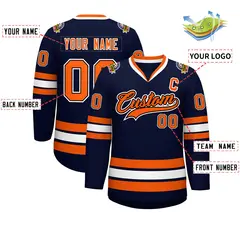 Navy Orange Black-White Classic Style Hockey Jersey 2