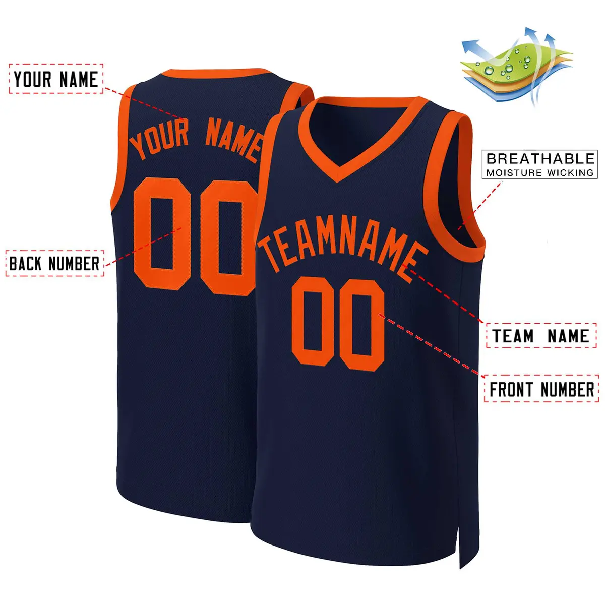 Navy Orange Classic Basketball Jersey