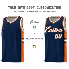 Navy Orange Classic Color Block Uniform Basketball Jersey 3