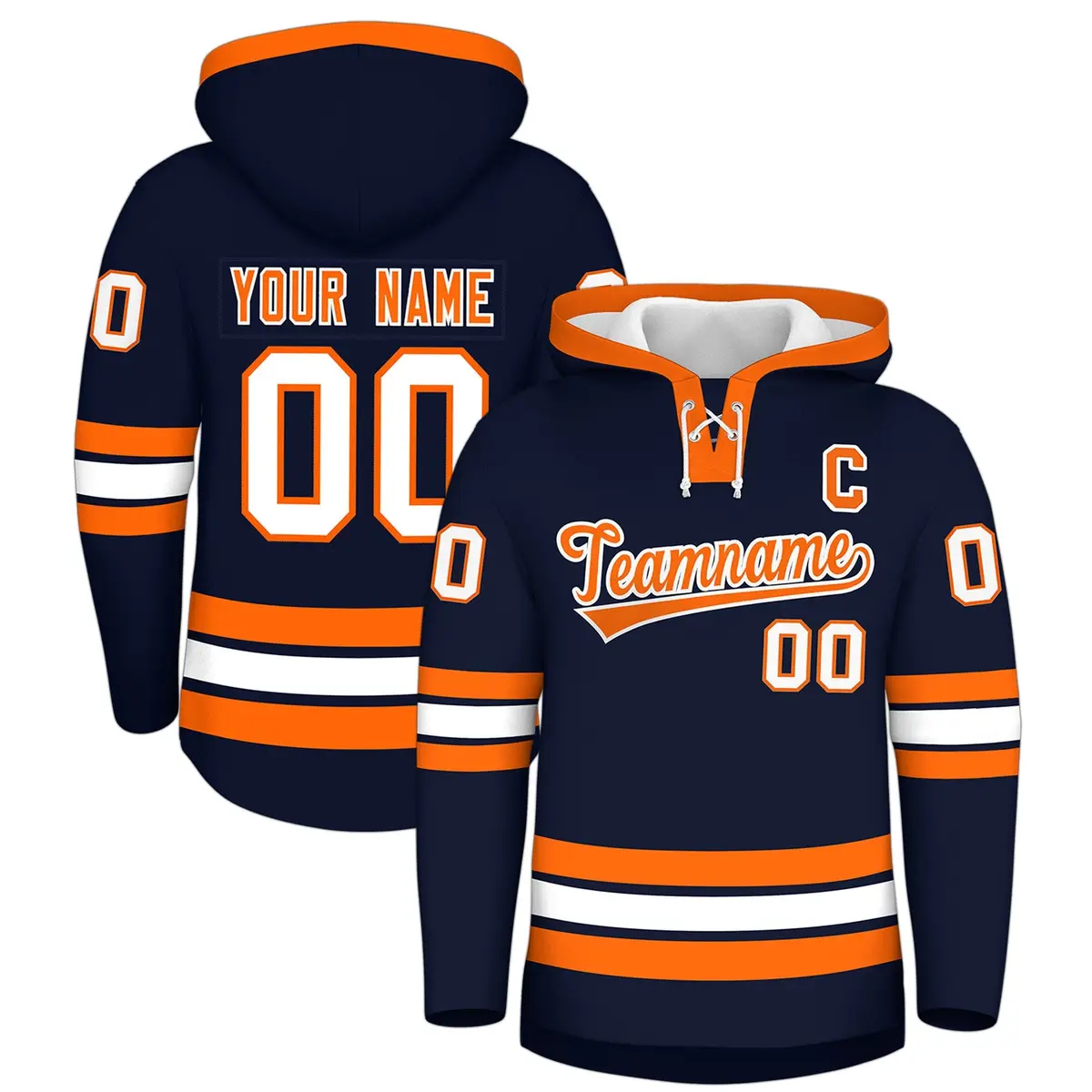 Navy Orange Classic Lace-Up Neck Hockey Hoodie