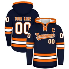 Navy Orange Classic Lace-Up Neck Hockey Hoodie