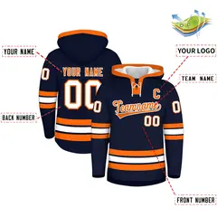 Navy Orange Classic Lace-Up Neck Hockey Hoodie 2