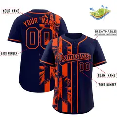 Navy Orange Coconut Tree Split Baseball Jersey 2