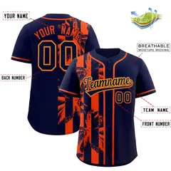 Navy Orange Coconut Tree Split Baseball Jersey 2