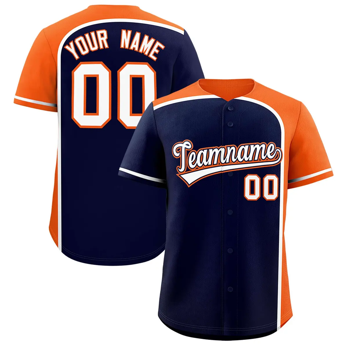 Navy Orange Color Block Authentic Baseball Jersey