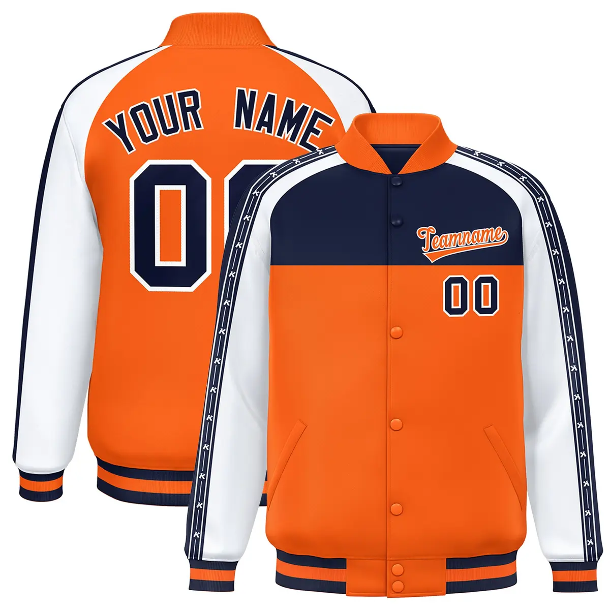 Navy Orange Color Block K-Ribbon Varsity Letterman Jacket