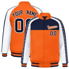 Navy Orange Color Block K-Ribbon Varsity Letterman Jacket 1
