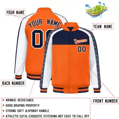 Navy Orange Color Block K-Ribbon Varsity Letterman Jacket 2