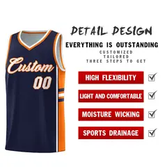 Navy Orange Color Block Quick-Drying Basketball Jersey 2