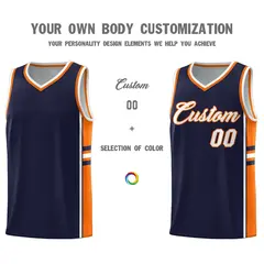 Navy Orange Color Block Quick-Drying Basketball Jersey 3