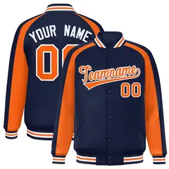 Navy Orange Color Block Raglan Varsity Letterman Jacket 1