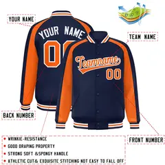 Navy Orange Color Block Raglan Varsity Letterman Jacket 2