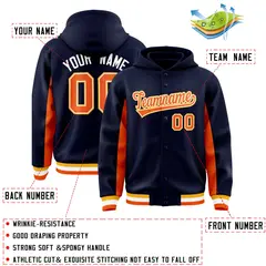 Navy Orange Color Block Varsity Letterman Hoodie Jacket 4