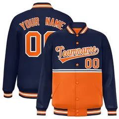 Navy Orange Color Block Varsity Letterman Jacket 1