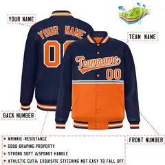 Navy Orange Color Block Varsity Letterman Jacket 2