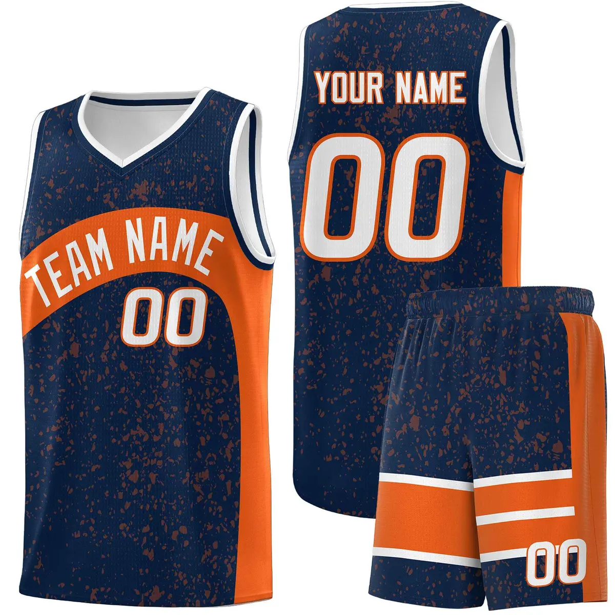 Navy Orange Dot Graffiti Irregular Pattern Basketball Jersey