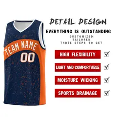 Navy Orange Dot Graffiti Irregular Pattern Basketball Jersey 2