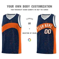 Navy Orange Dot Graffiti Irregular Pattern Basketball Jersey 3