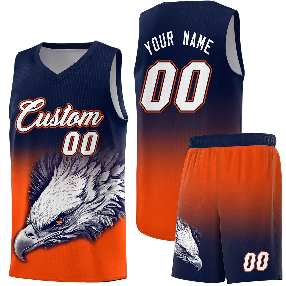 Navy Orange Eagle Graffiti Pattern Basketball Jersey