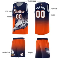 Navy Orange Eagle Graffiti Pattern Basketball Jersey 3