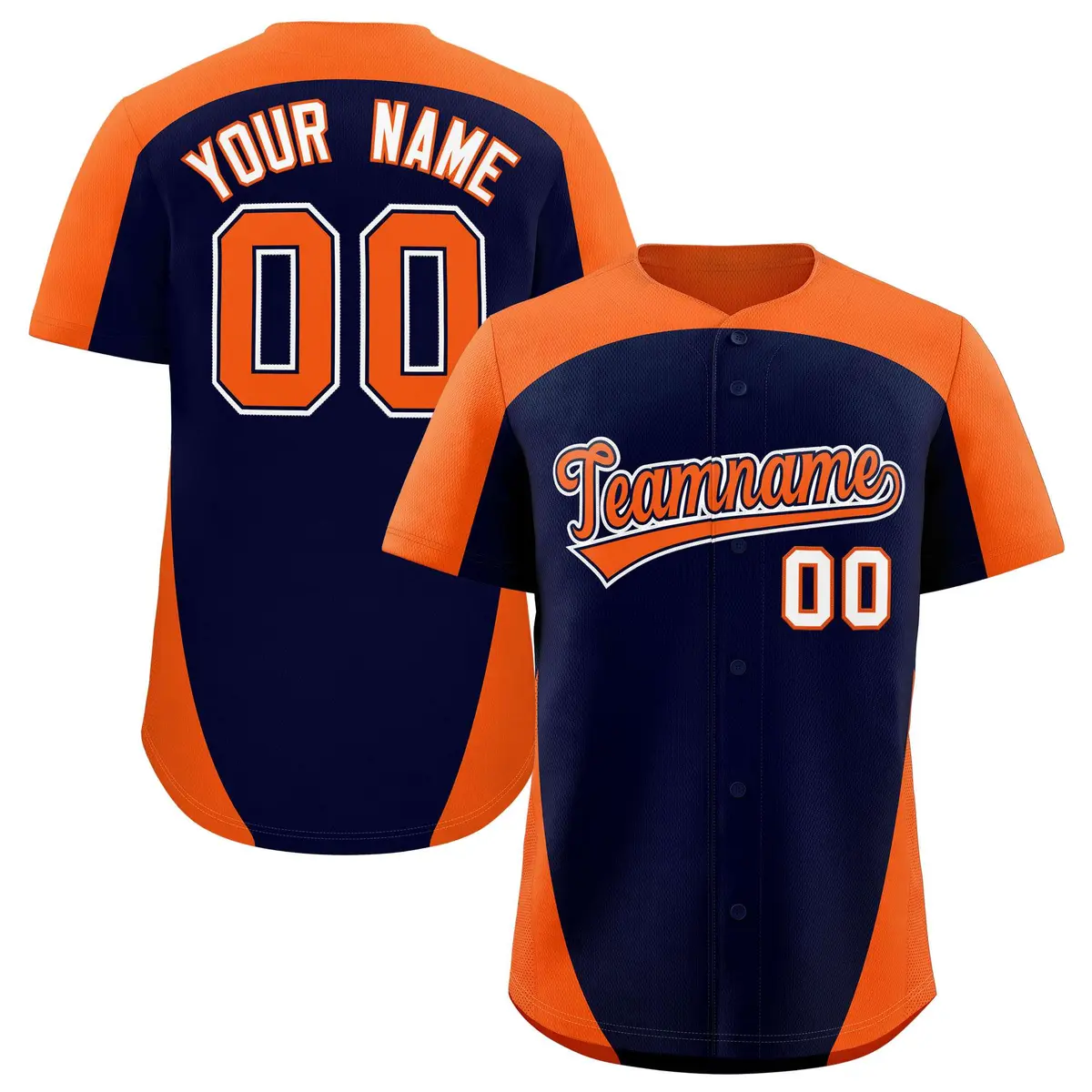 Navy Orange Edge Color Block Authentic Baseball Jersey