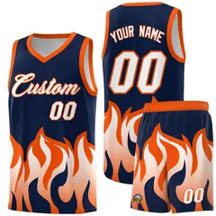 Navy Orange Flame Hem Fashion Sports Basketball Jersey 1