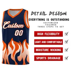 Navy Orange Flame Hem Fashion Sports Basketball Jersey 2
