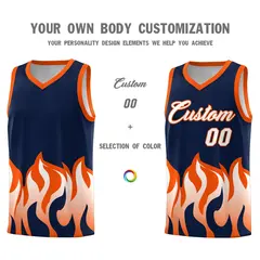 Navy Orange Flame Hem Fashion Sports Basketball Jersey 3