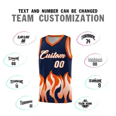 Navy Orange Flame Hem Fashion Sports Basketball Jersey 4