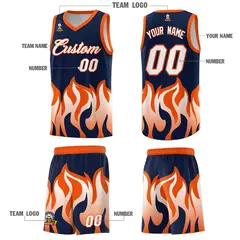 Navy Orange Flame Hem Fashion Sports Basketball Jersey 5