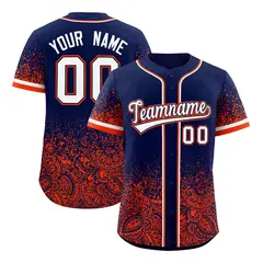 Navy Orange Floral Gradient Full Button Baseball Jersey 1