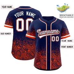 Navy Orange Floral Gradient Full Button Baseball Jersey 2