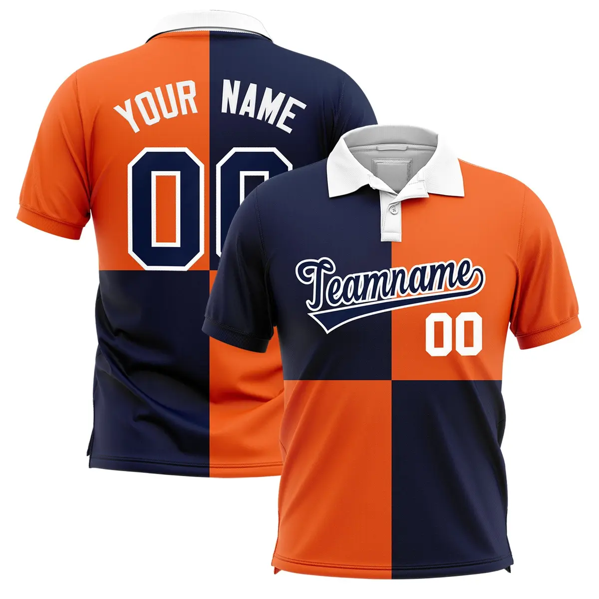 Navy Orange Four Squares Performance Polo Shirt