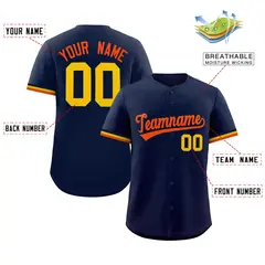 Navy Orange Full Button Authentic Baseball Jersey 2