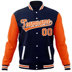 Navy Orange Full-Snap Raglan Varsity Letterman Baseball Jacket 5