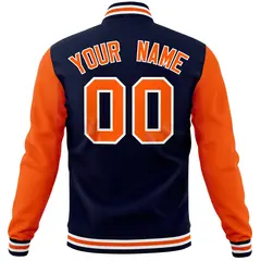 Navy Orange Full-Snap Raglan Varsity Letterman Baseball Jacket 6