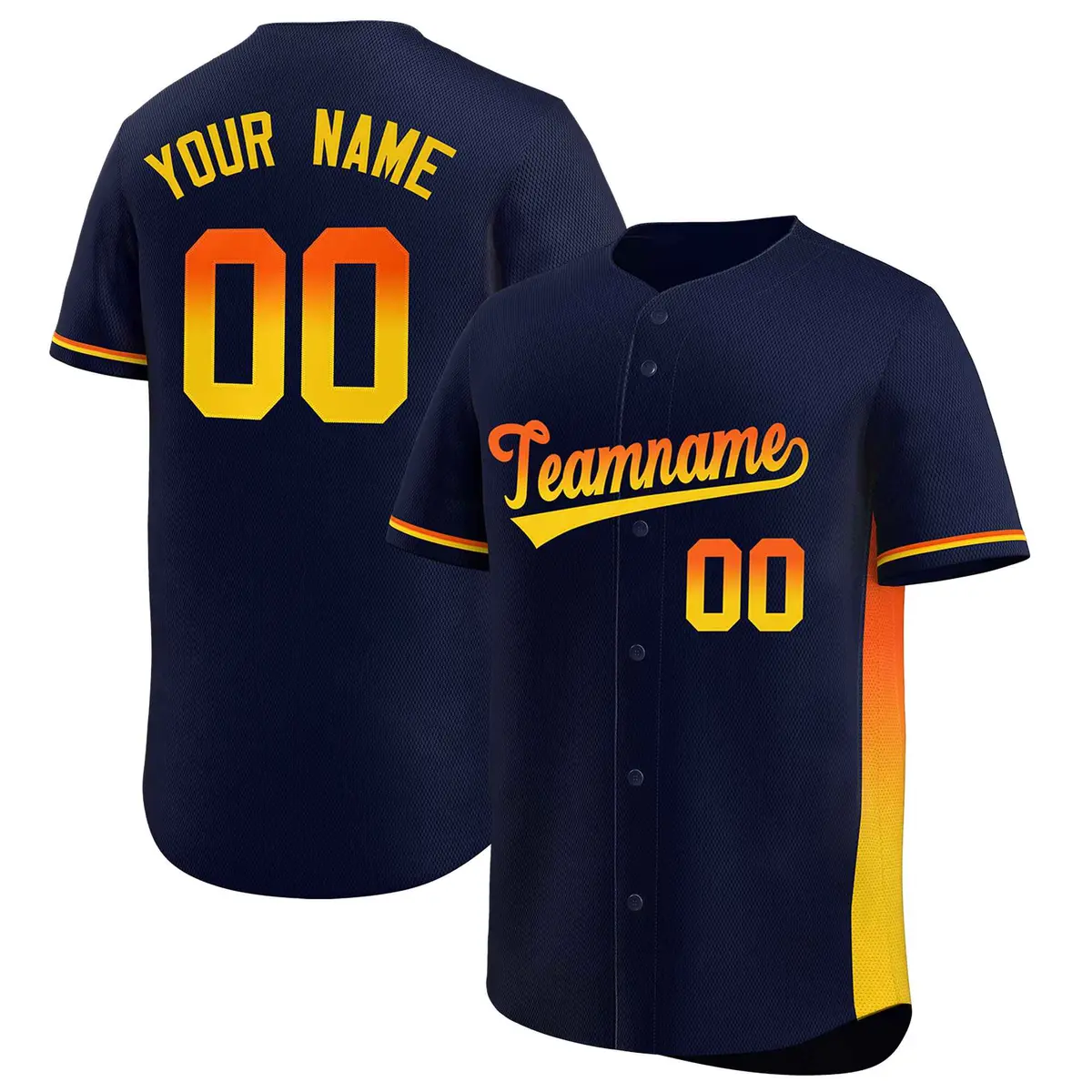 Navy Orange-Gold Gradient Side Baseball Jersey