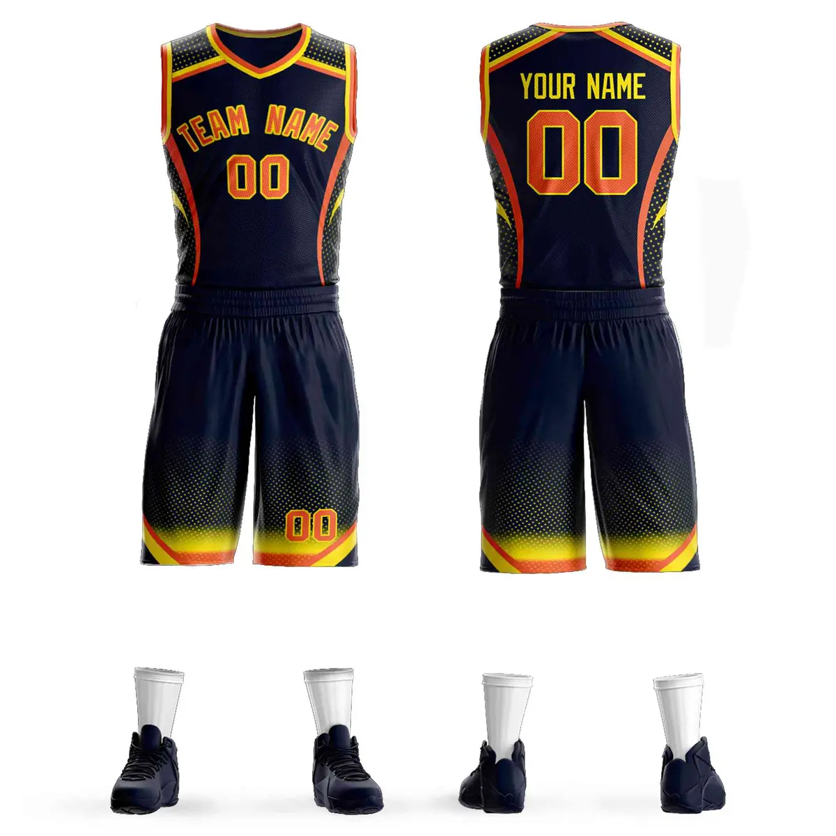 Navy Orange-Gold Graffiti Points Element Basketball Jersey