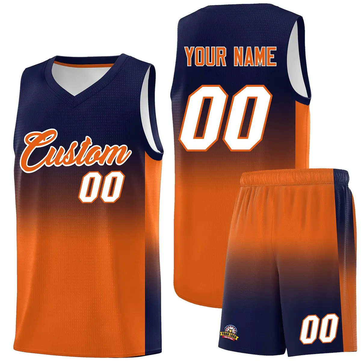 Navy Orange Gradient Basketball Jersey Sets