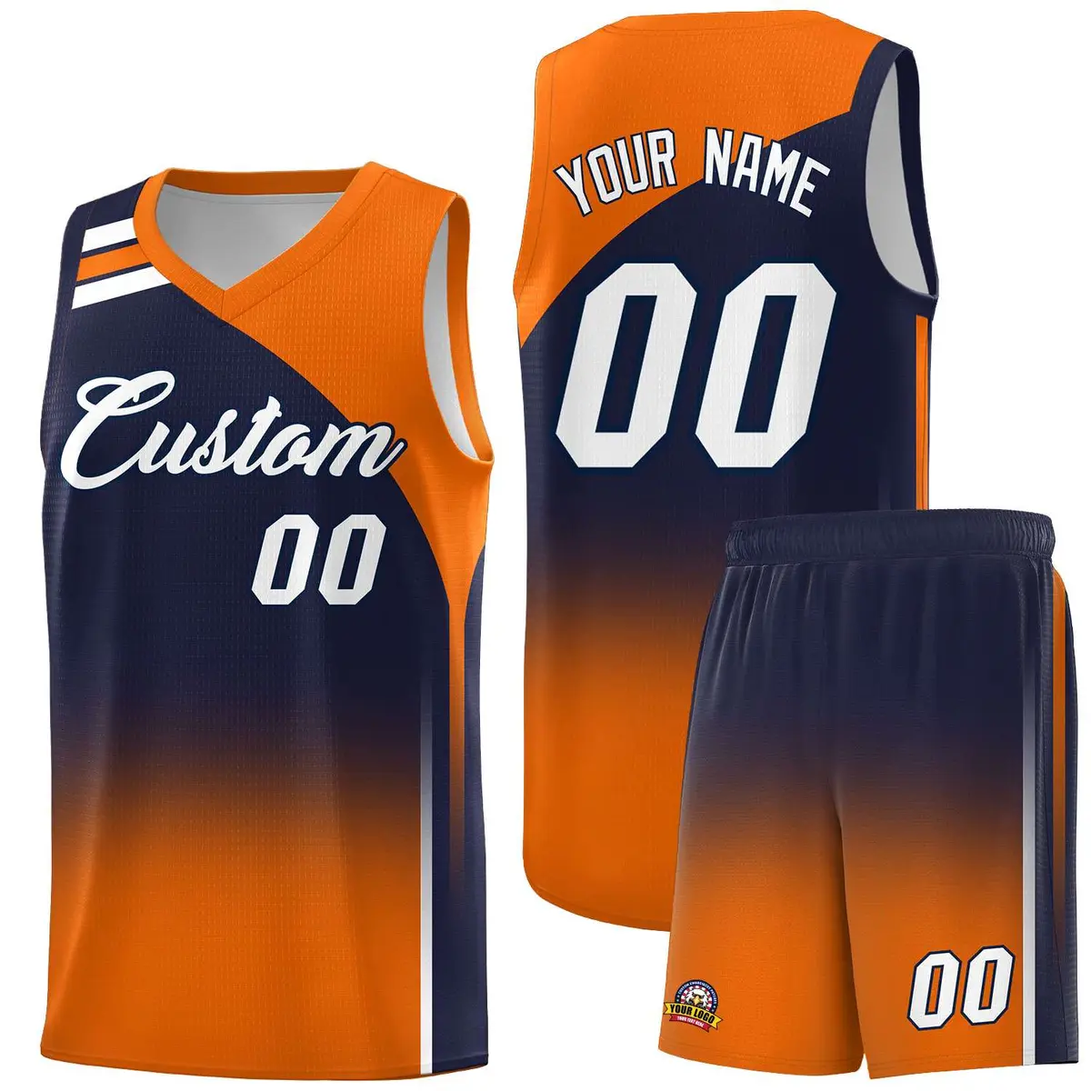 Navy Orange Gradient Basketball Jersey Sets