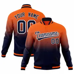 Navy Orange Gradient Full-Snap Varsity Letterman Jacket