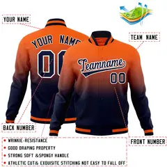 Navy Orange Gradient Full-Snap Varsity Letterman Jacket 2