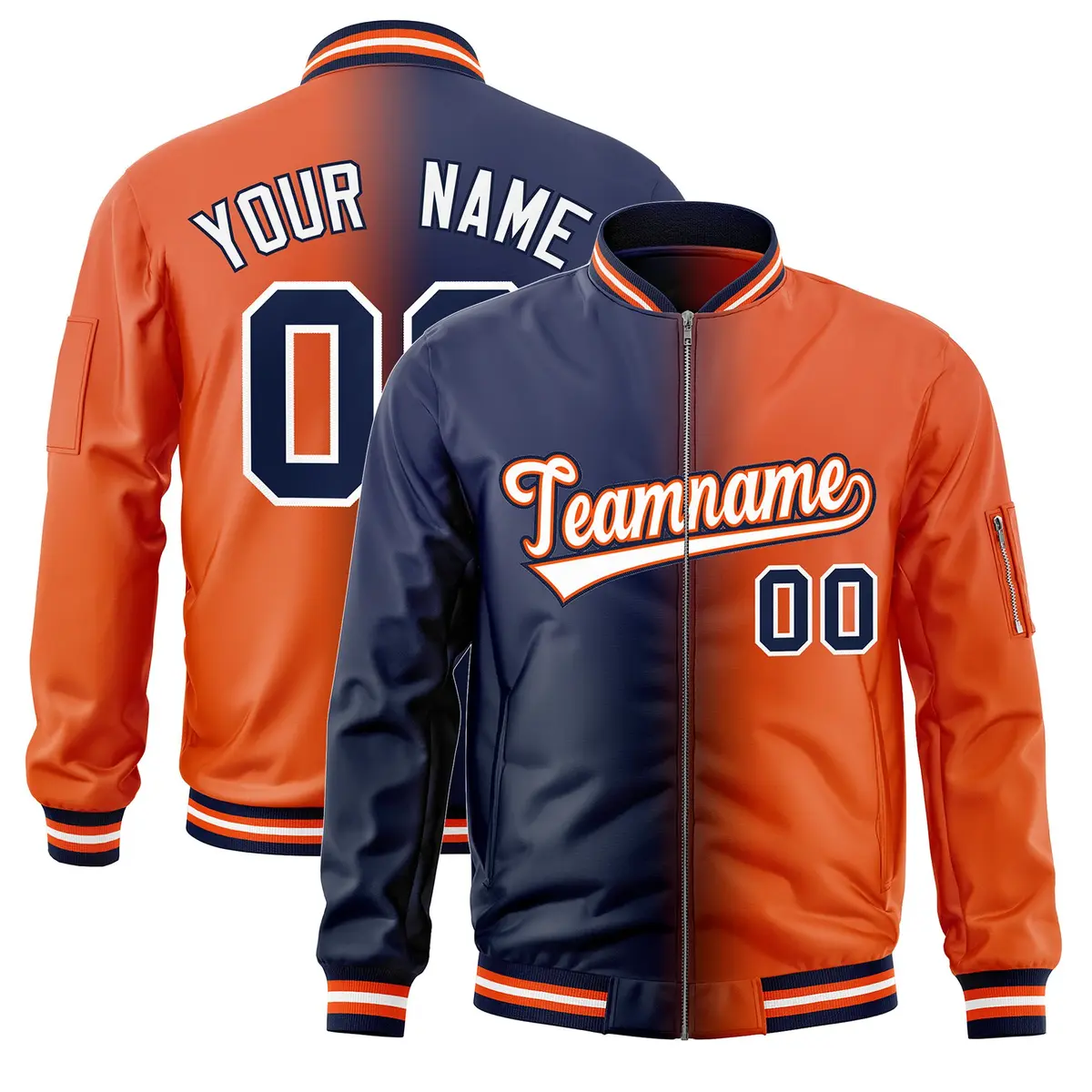 Navy Orange Gradient Letterman Bomber Jacket