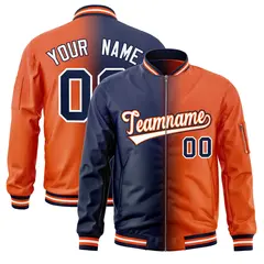 Navy Orange Gradient Letterman Bomber Jacket 1
