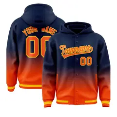 Navy Orange Gradient Letterman Varsity Jacket Hoodie 1